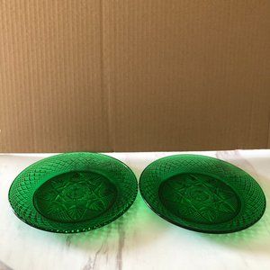 1930s Emerald Forest Green Glass Depression Era Sandwich Plates - Set of 2